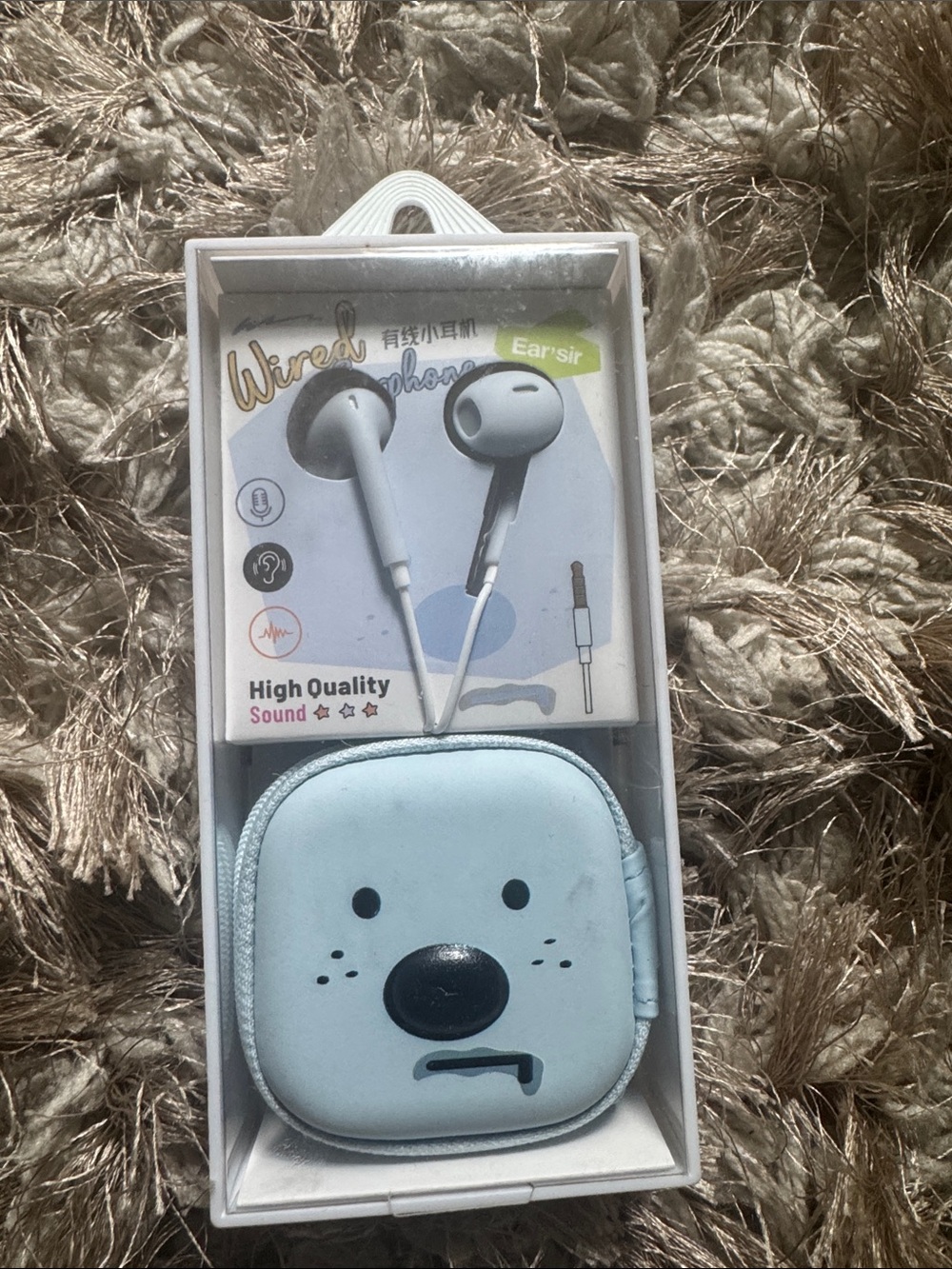 Wired Earphones with Blue Cute Carry Case for boys and girls